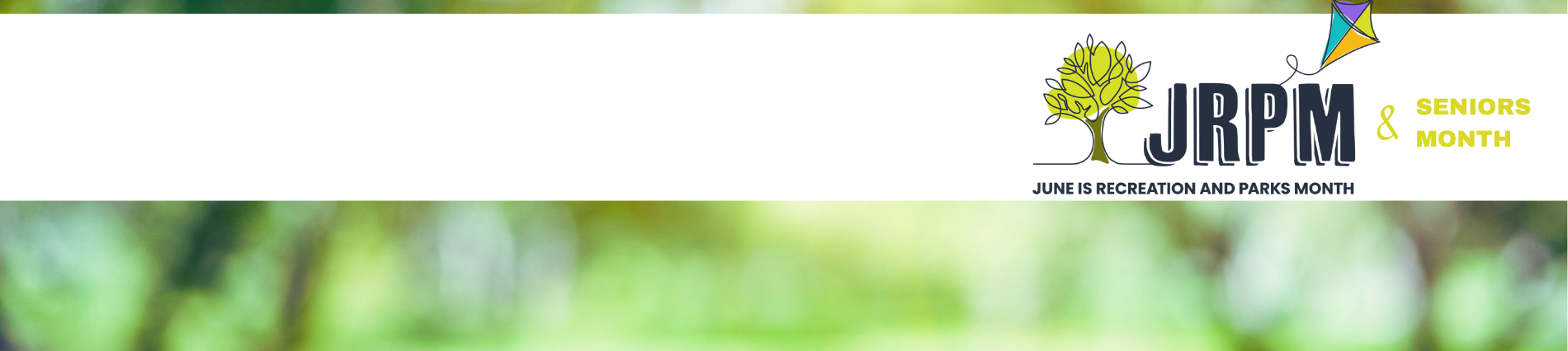 Blurred green tree background with white banner and JRPM acronymn 