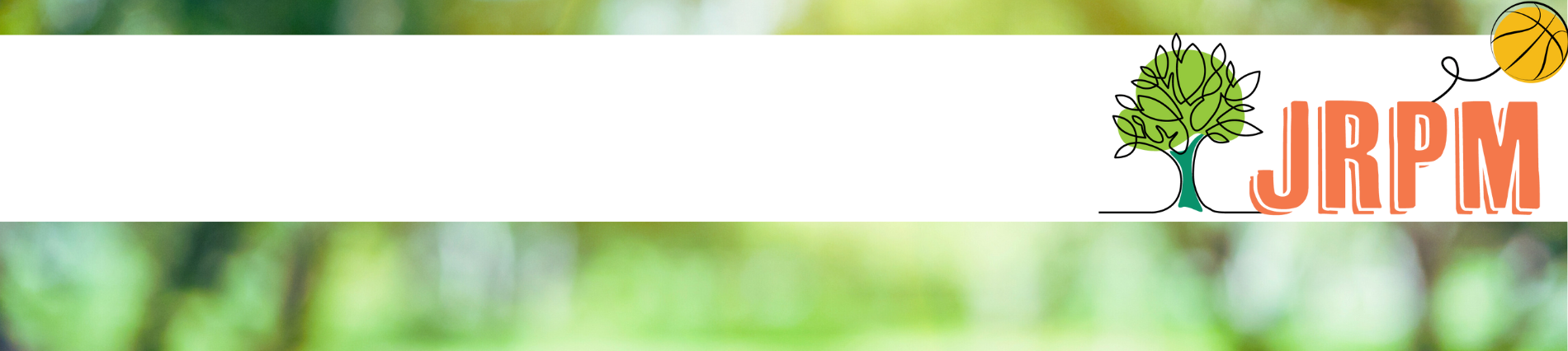 Blurred green tree background with white banner and JRPM acronymn 