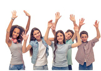 teens waving hands in air
