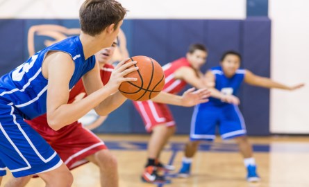 two teams playing basketball