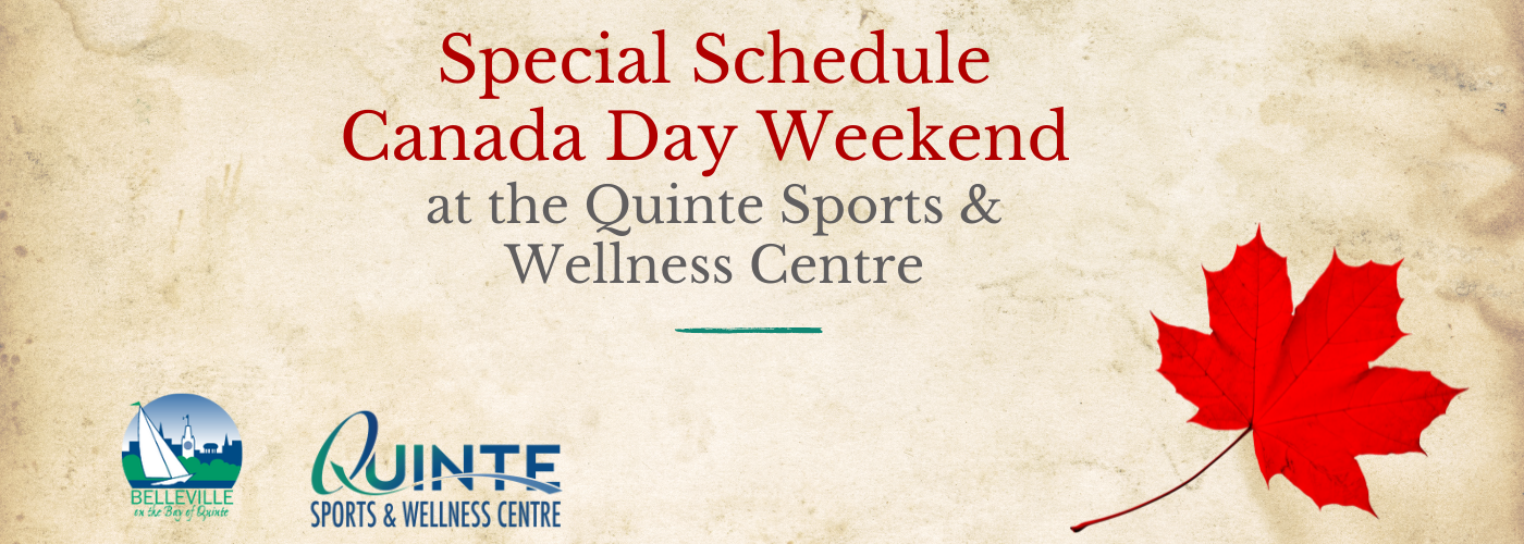 Canada Day Special Schedule at the QSWC with logos and maple leaf