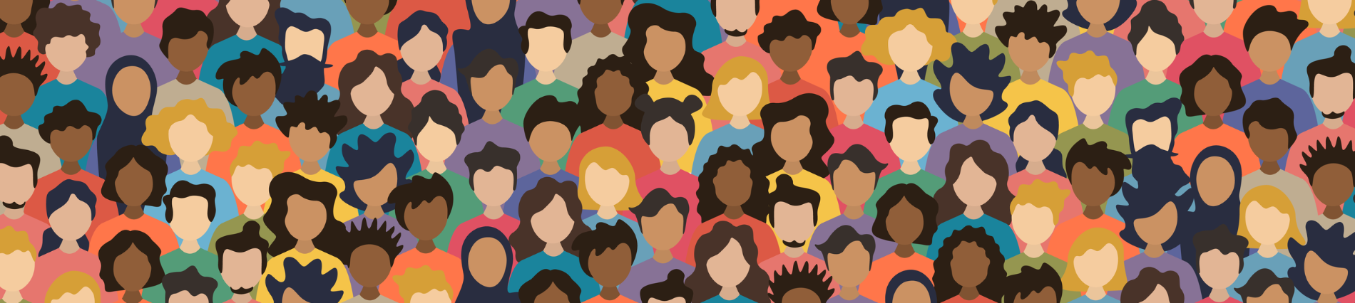 Various blank faces of community with different shades, ethnicities