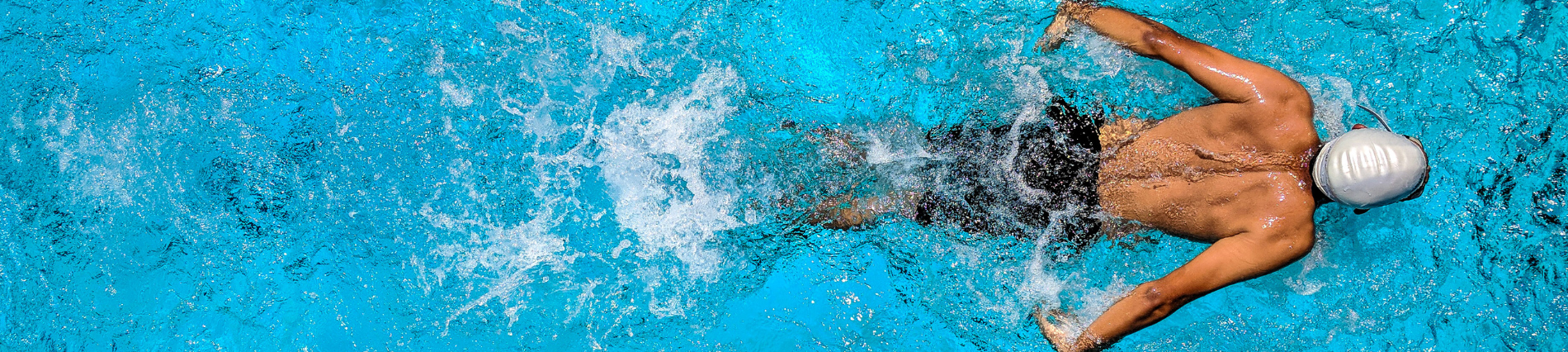 Lane swimmer shown from an aeriel view in a pool doing laps