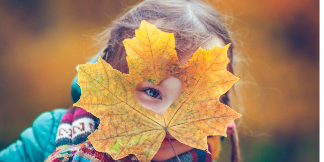 little girl holding leaf